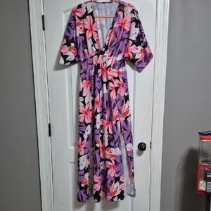 Vibrant Floral Maxi Dress in Pink and Purple